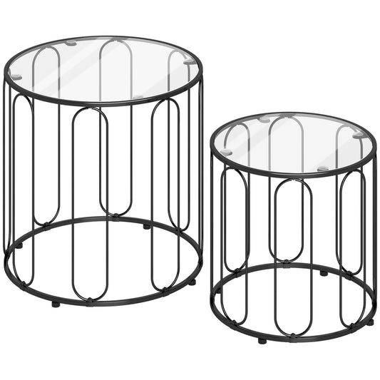 HOMCOM Elliptical Cut-Out Nesting Tables in Black