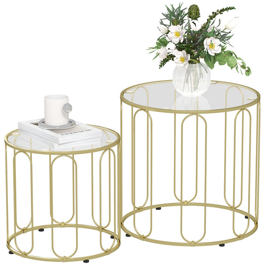 HOMCOM Elliptical Cut-Out Nesting Tables in Gold Tone