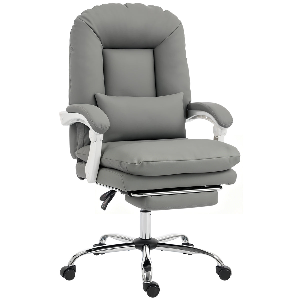 HOMCOM Ergonomic Executive Office Chair, Reclining Desk Chair with Lumbar Support, Footrest, Plush Thick Cushion, Grey
