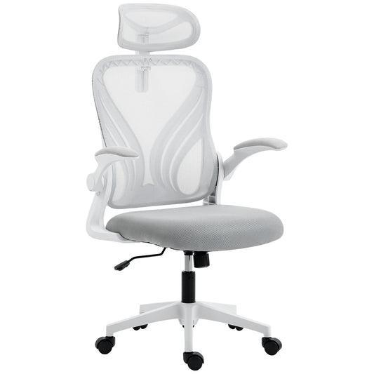HOMCOM Ergonomic Office Chair with Foldable Backrest, 2D Headrest - Light Grey