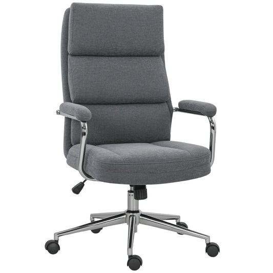 HOMCOM Executive Office Chair, Linen Fabric Computer Desk Chair with Double-Layer Back Cushion, Tilt Function, Height Adjustable for Home, Charcoal Grey