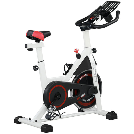 HOMCOM Exercise Bike, 8kg Flywheel Stationary Bike Indoor Cycling Machine with Adjustable Resistance Seat Handlebar, White
