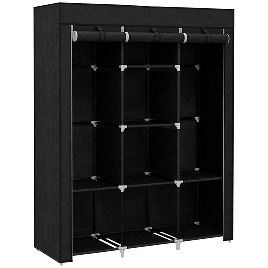 HOMCOM Fabric Wardrobe, with Rails and Shelves - Black