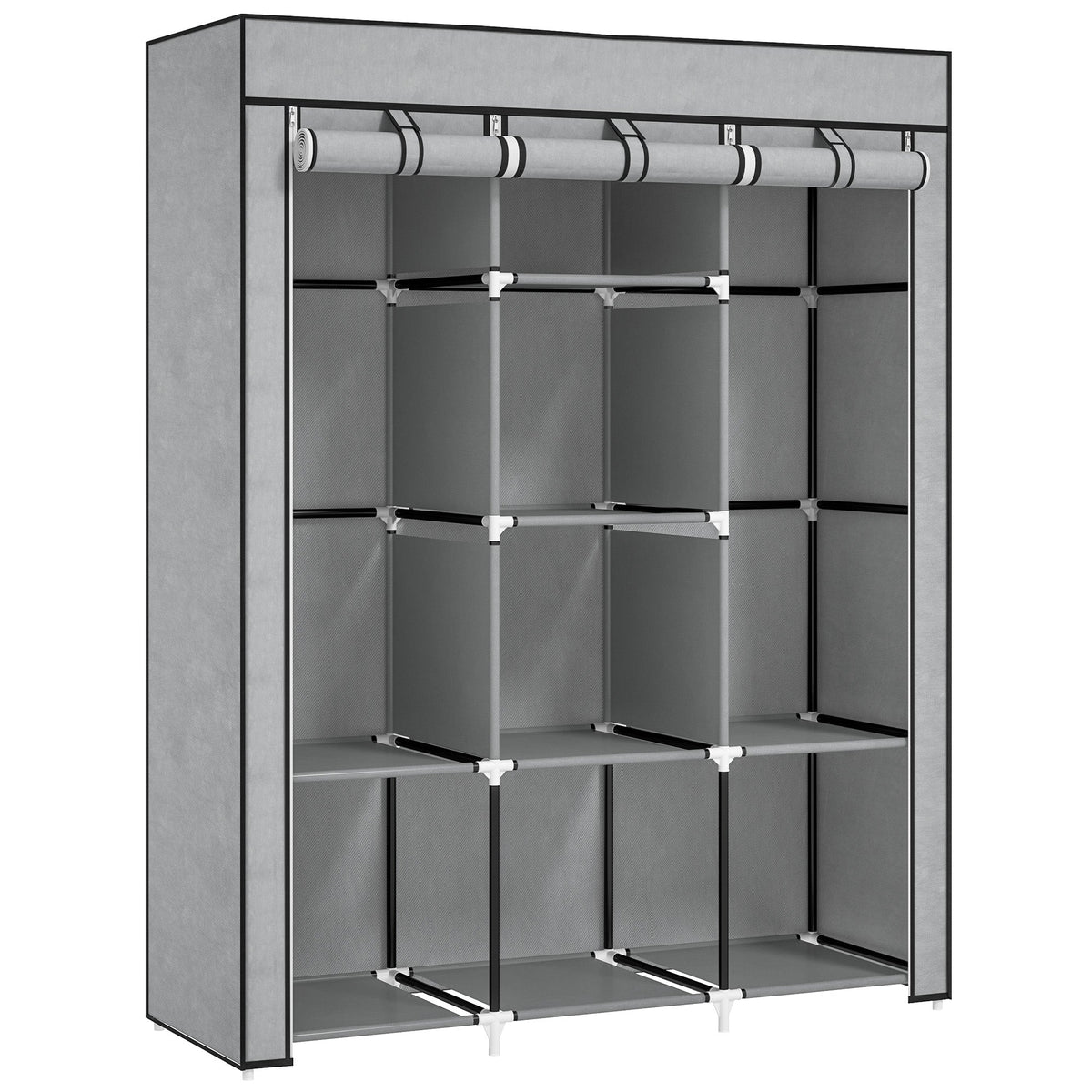 HOMCOM Fabric Wardrobe, with Rails and Shelves - Light Grey