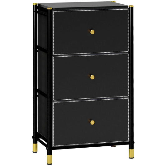 HOMCOM Faux Leather Front Chest of Three Drawers in Black