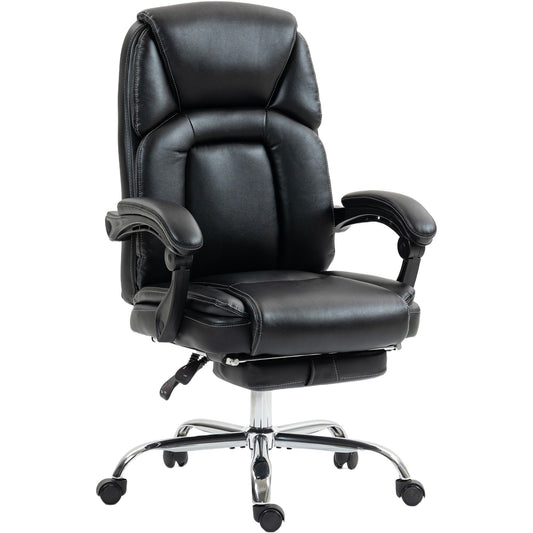 HOMCOM Faux Leather Reclining Office Chair, with Footrest - Black