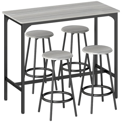 HOMCOM Five-Piece Industrial-Style Bar Table Set - Grey/Black