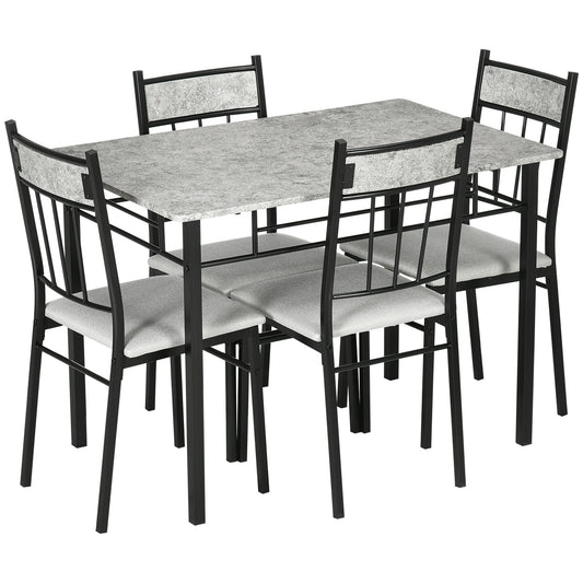 HOMCOM Five-Piece Marble Effect Dining Table Set - Grey/Black