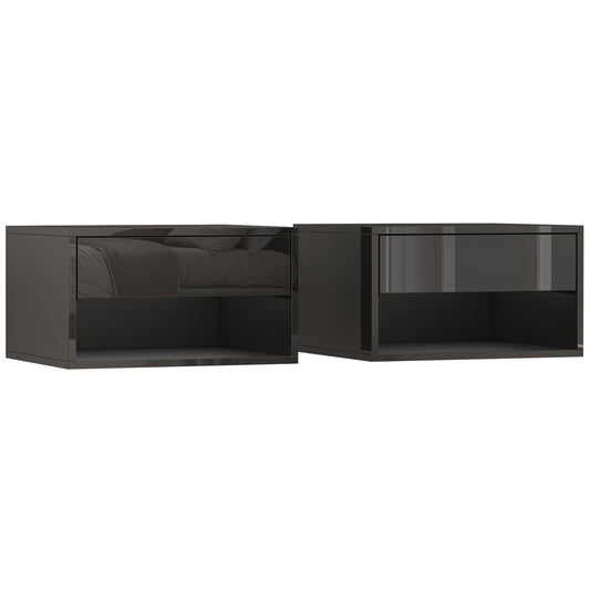 HOMCOM Floating Bedside Tables Set of 2 in High Gloss Black