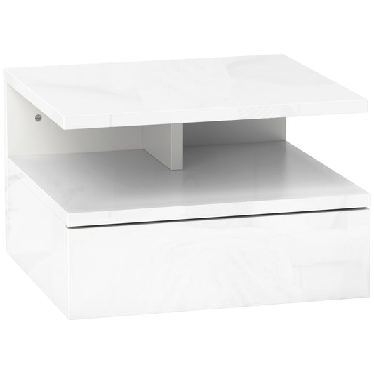 HOMCOM Floating High Gloss Bedside Table in High Gloss White