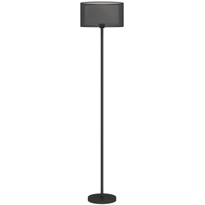 HOMCOM Floor Lamp for Living Room, Modern Standing Lamp with Double Layer Shade & Foot Switch, Minimalist Tall Pole Lampshade for Bedroom, Office, Black