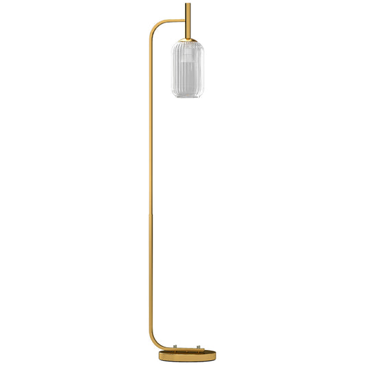 HOMCOM Floor Lamp for Living Room with Glass Lampshade, Modern Standing Lamp with Foot Switch for Bedroom, Bulb not Included, Gold Tone