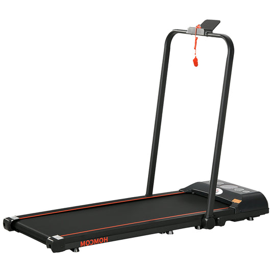 HOMCOM Foldable Walking Treadmill, with LED Display and Wheels, for Home, Office, Gym, Red