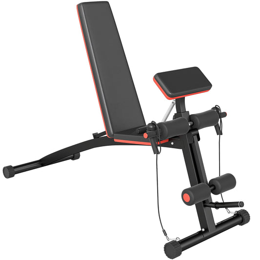 HOMCOM Foldable Weight Bench, Adjustable Strength Training Sit Up Ab Bench, Incline/Decline, Red