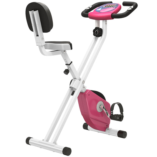 HOMCOM Folding Exercise Bike, Fitness Bicycle Indoor Trainer, 8-Level Magnetic Resistance Adjustable, with LCD Monitor, Pulse Sensor, Pink