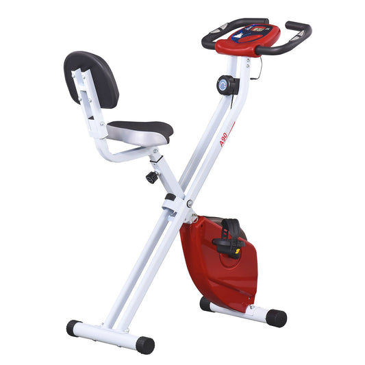 HOMCOM Folding Exercise Bike, Fitness Bicycle Indoor Trainer, Quiet 8-Level Magnetic Resistance, with LCD Monitor, Pulse Sensor and Wheels for Sport Maison and Cardio Training, Red