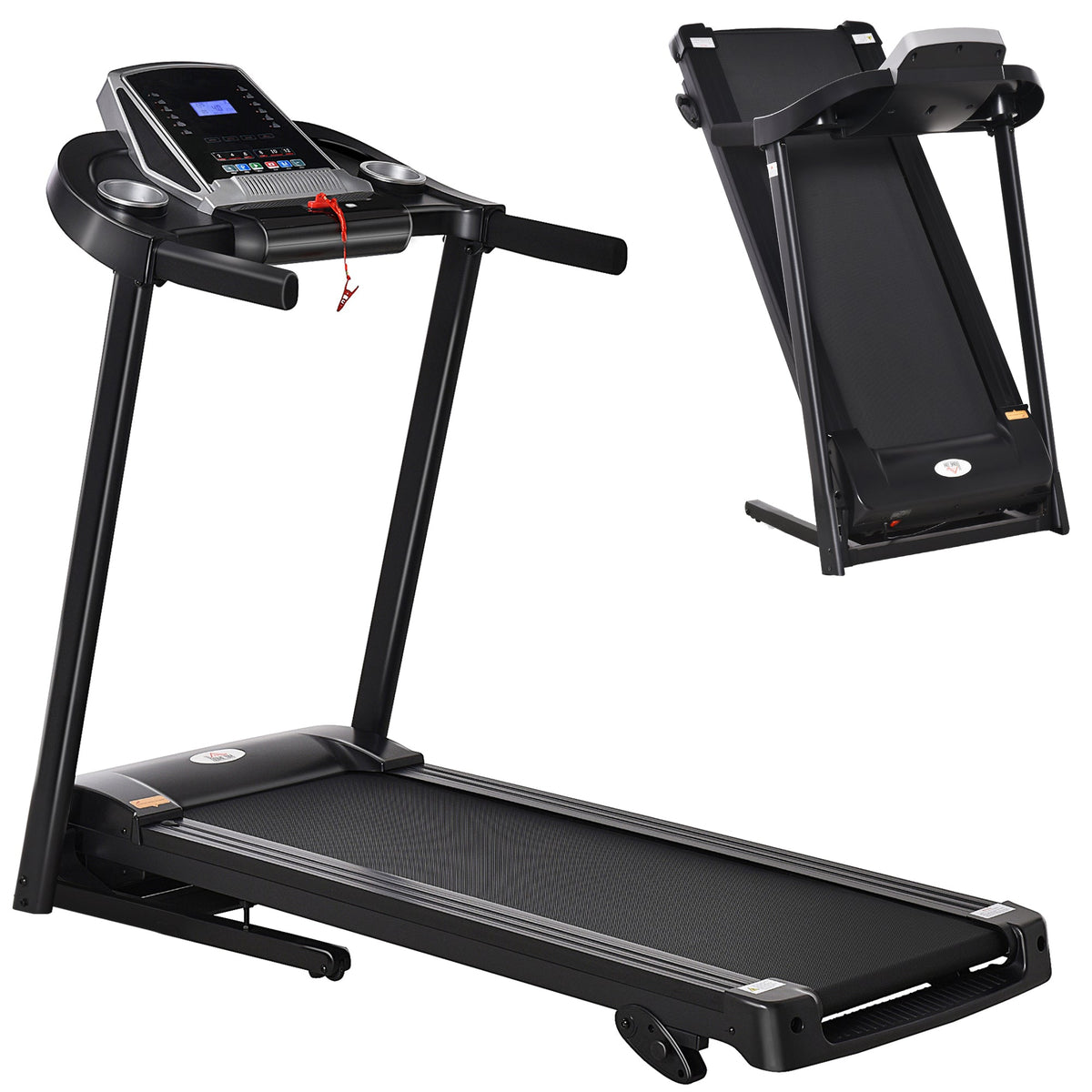 HOMCOM Folding Treadmill, 2.0HP Incline Treadmill Running Machine, 12.8 km/h, with LED Display, Manual Incline, 12 Preset Programs, Drink & Phone Holder for Home Gym Fitness