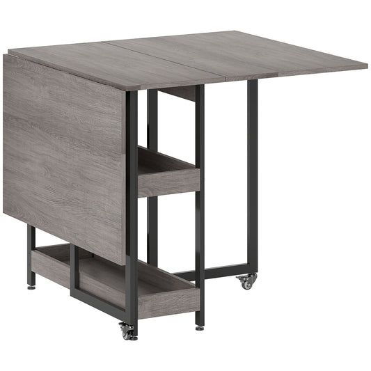 HOMCOM Four-Person Drop Leaf Table - Grey Wood-Effect