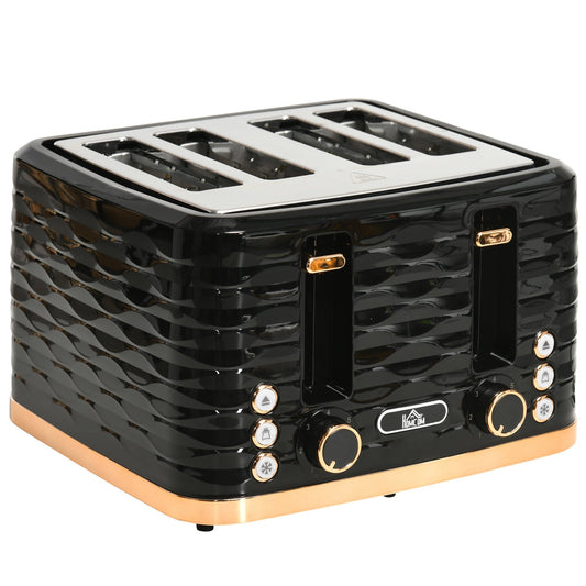 HOMCOM Four-Slice Rippled Toaster - Black