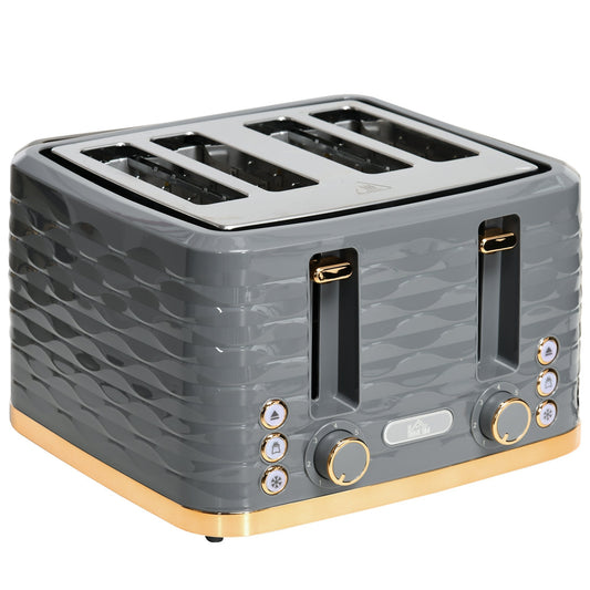 HOMCOM Four-Slice Rippled Toaster - Grey
