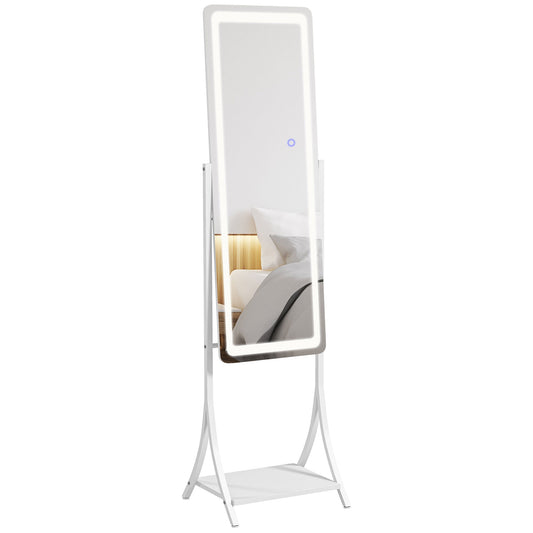 HOMCOM Free Standing Dressing Mirror with LED Lights in White