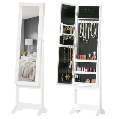 HOMCOM Free Standing LED Mirrored Jewelry Cabinet in White