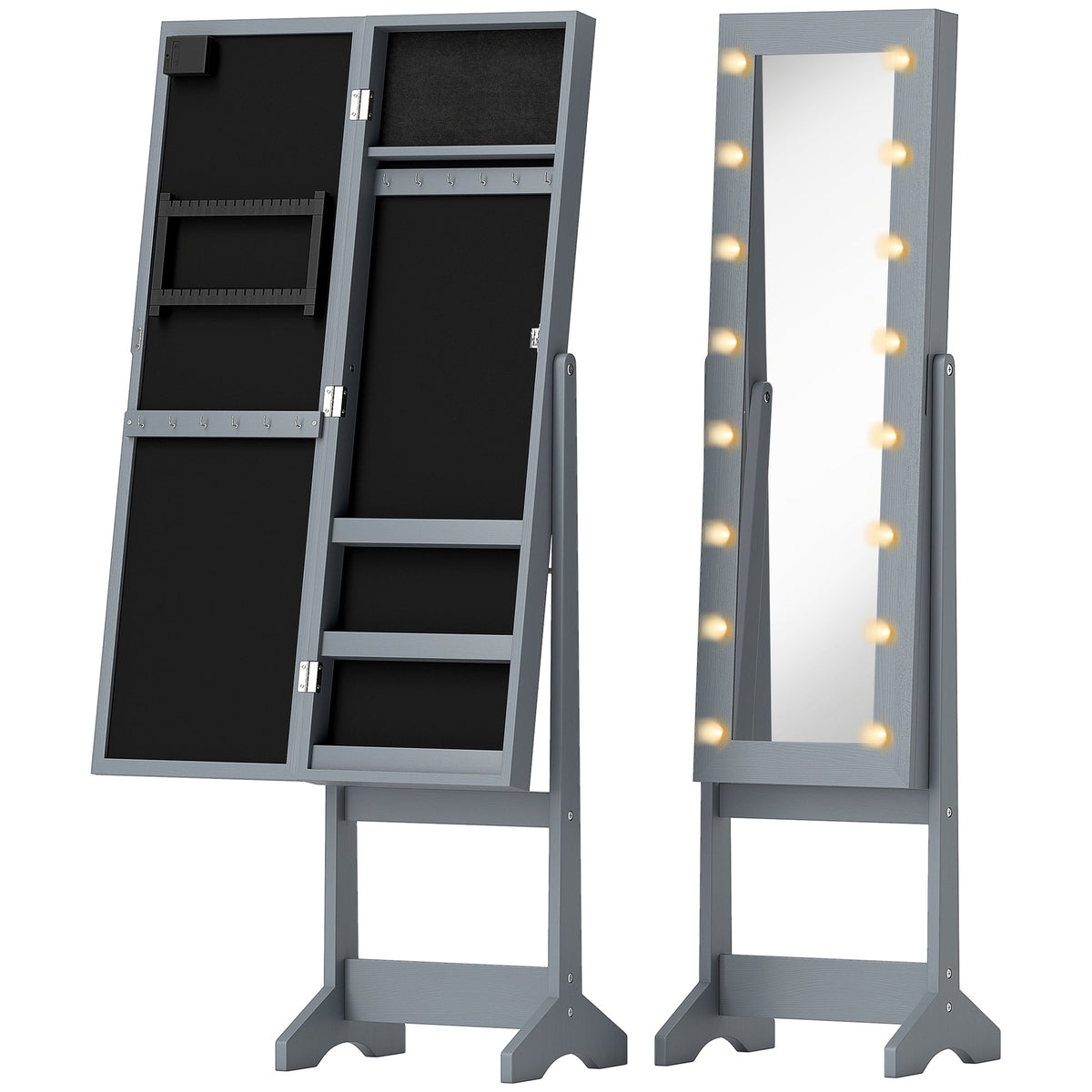 HOMCOM Freestanding Mirrored Jewellery Storage Cabinet - Grey