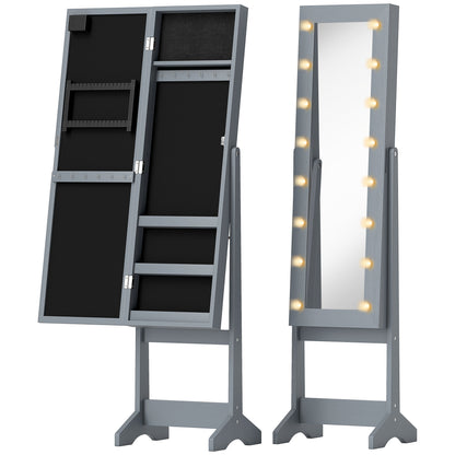 HOMCOM Freestanding Mirrored Jewellery Storage Cabinet - Grey