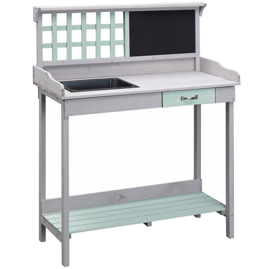 HOMCOM Garden Potting Table with Sink in Dark Grey and Light Blue