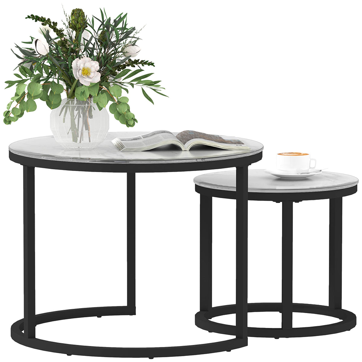 HOMCOM Glass Coffee Table Set of 2 in White