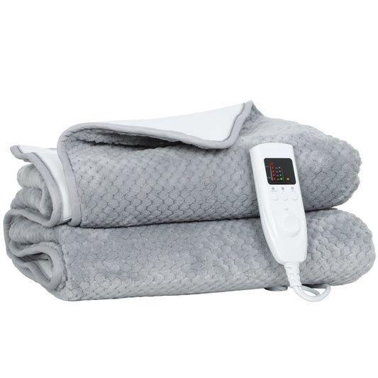 HOMCOM Heated Electric Blanket, Warm Throw Blanket with 5 Heating Levels, 10 Hour Auto-Off Timer, Grey