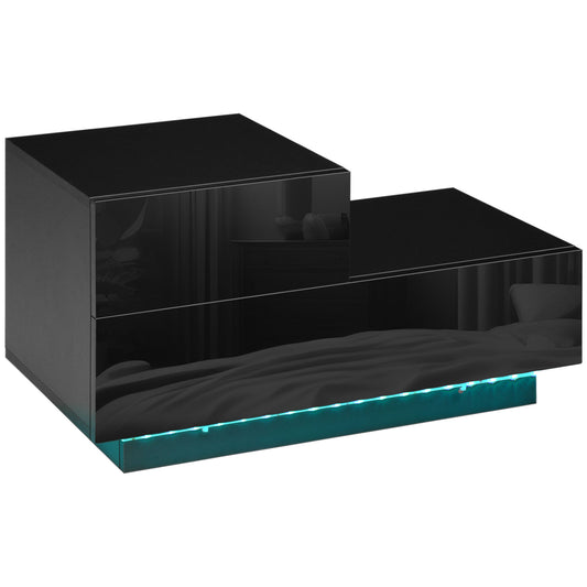 HOMCOM High Gloss Front Bedside Table in Black