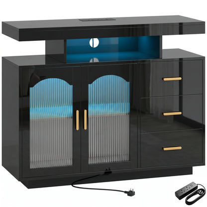 HOMCOM High Gloss Sideboard with LED Lights in Black