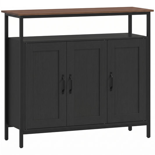 HOMCOM Industrial Kitchen Sideboard with Open Shelf in Black
