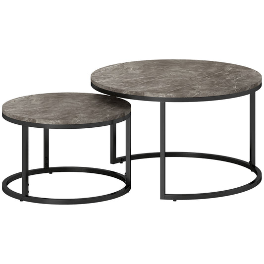 HOMCOM Industrial Nesting Coffee Table Set of 2 in Marble Dark Grey