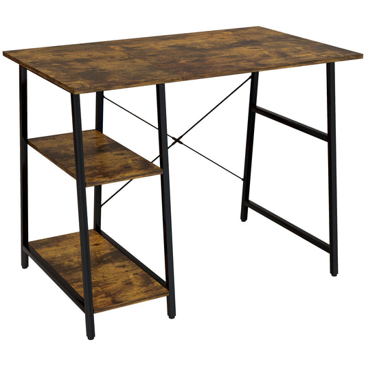 HOMCOM Industrial-Style Work Desk, with Shelves - Brown/Black