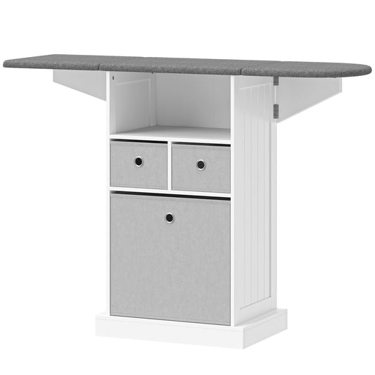 HOMCOM Ironing Board Cabinet on Wheels in White