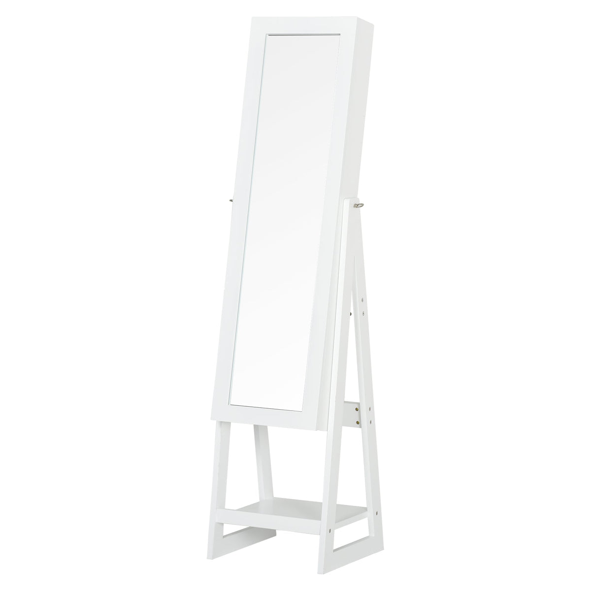 HOMCOM Jewellery Cabinet, Standing Mirror with LED Lights, Full-Length Mirror with Storage Drawers, Hooks and Shelves, Make-Up Armoire, Jewellery Organiser for Bedroom, White