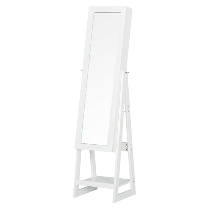 HOMCOM Jewellery Cabinet, Standing Mirror with LED Lights, Full-Length Mirror with Storage Drawers, Hooks and Shelves, Make-Up Armoire, Jewellery Organiser for Bedroom, White