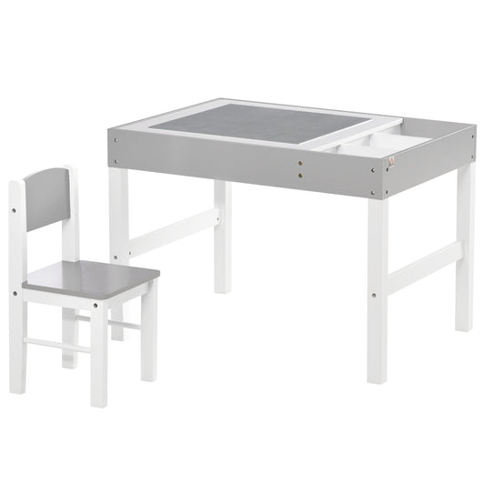 HOMCOM Kids Table and Chair Set, with Storage Space - Grey