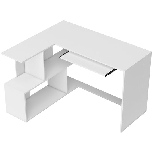 HOMCOM L-Shaped Corner Desk in White Wood Effect