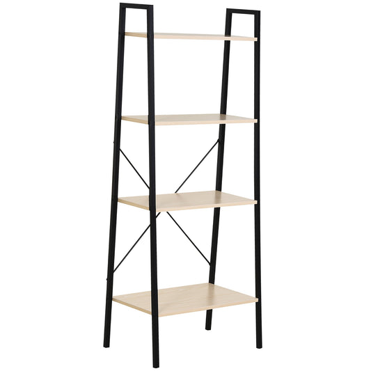 HOMCOM Ladder Shelf, Bookshelf, 4-Tier Industrial Storage Rack for Living Room, Bedroom, Kitchen, Oak and Black