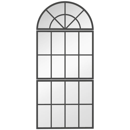 HOMCOM Large Arched Wall Mirror with Metal Grid in Black