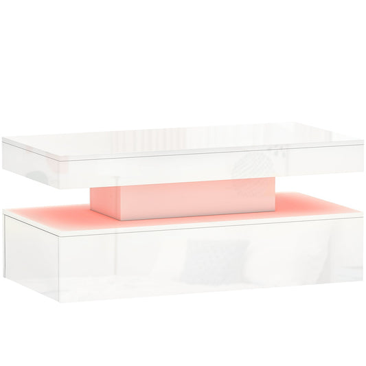 HOMCOM LED Coffee Table with Storage in High Gloss White