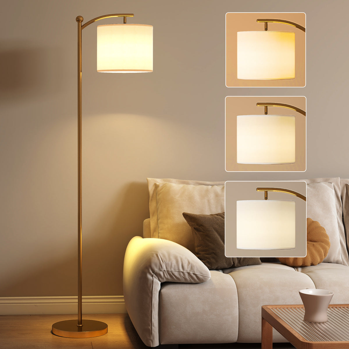 HOMCOM LED Floor Lamp with Remote Control - Gold Tone