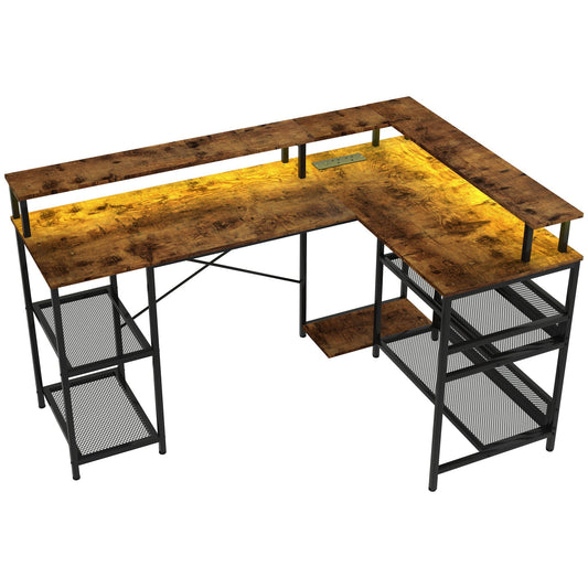 HOMCOM LED Light 'L' Computer Desk