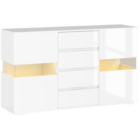 HOMCOM LED Light Sideboard in High Gloss White