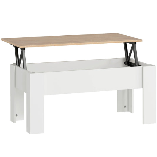 HOMCOM Lift Top Coffee Table with Hidden Storage Compartment in White and Oak