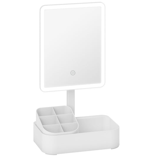 HOMCOM Makeup Mirror with Lights, Rechargeable Vanity Mirror w/ Touch Screen, 2 Lighting Modes and 180° Rotation, White