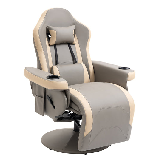 HOMCOM Manual Recliner Armchair PU Leather Lounge Chair w/ Adjustable Leg Rest, 135 Reclining Function, 360 Swivel, Grey
